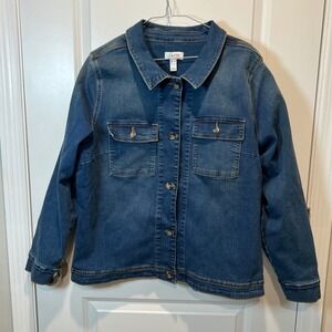 d&co Denim Jacket Women's Size XL Button Front Classic Blue Wash